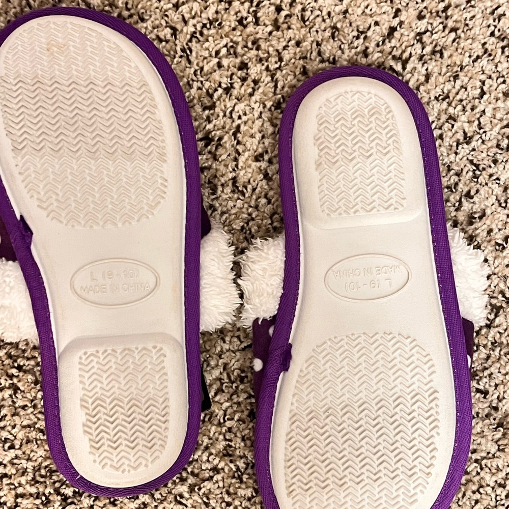 New w/tags LSU Purple and White home Slippers size large 9/10 polka dot tigers - Picture 5 of 10